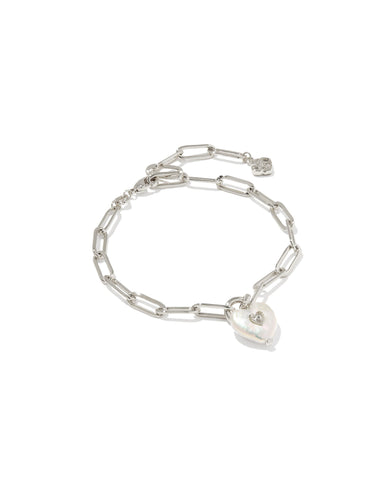 SASHA HEART DELICATE CHAIN BRACELET SILVER FRESHWATER CULTURED PEARL