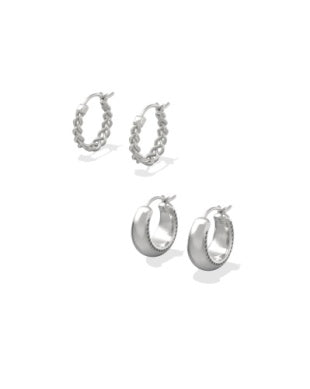 GABRIELLA SET OF HUGGIE EARRINGS VINTAGE SILVER