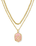 DAPHNE CORAL FRAME MULTI STRAND GOLD NECKLACE ROSE QUARTZ