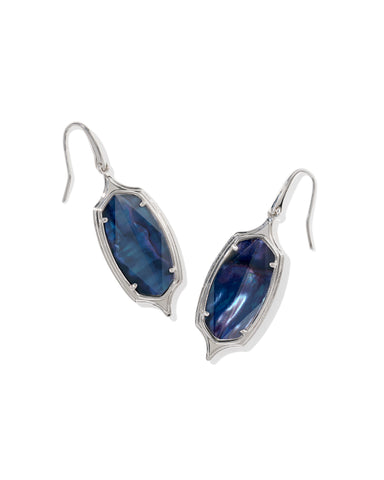 DANI STEPPED FRAME DROP EARRINGS SILVER DARK INDIGO ILLUSION