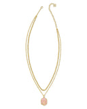 DAPHNE CORAL FRAME MULTI STRAND GOLD NECKLACE ROSE QUARTZ
