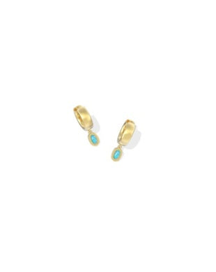 MINI ELLIE WIDE HUGGIE EARRINGS GOLD BLUE OPAL