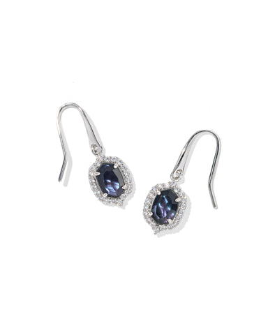 DAPHNE CRYSTAL FRAME DROP EARRINGS SILVER DARK INDIGO ILLUSION