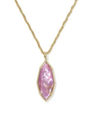 OPHELIA LARGE LONG PENDANT NECKLACE GOLD LIGHT MAUVE