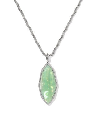 OPHELIA LARGE LONG PENDANT NECKLACE SILVER MINT IRIDESCENT ABALONE