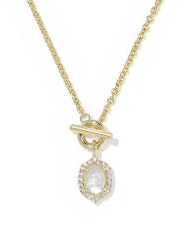 DAPHNE CRYSTAL FRAME TOGGLE NECKLACE GOLD IVORY MOTHER OF PEARL