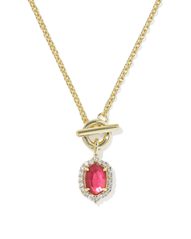DAPHNE CRYSTAL FRAME TOGGLE NECKLACE GOLD DARK PINK ILLUSION