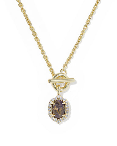 DAPHNE CRYSTAL FRAME TOGGLE NECKLACE GOLD BRONZE VEINED PURPLE AMETHYST