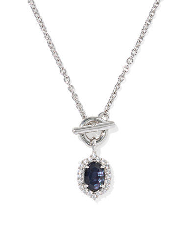 DAPHNE CRYSTAL FRAME TOGGLE NECKLACE SILVER DARK INDIGO ILLUSION