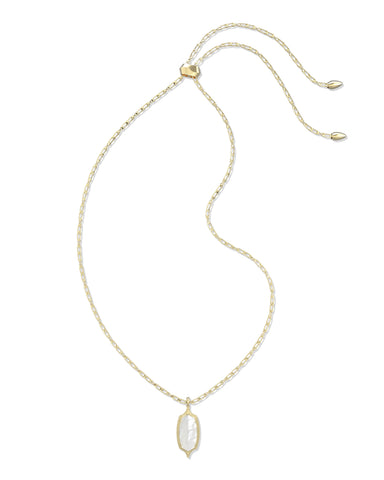 DANI STEPPED FRAME LONG PENDANT NECKLACE GOLD IVORY MOTHER OF PEARL