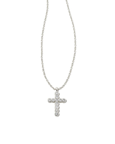 CROSS CRYSTAL PENDANT NECKLACE SILVER WHITE CRYSTAL