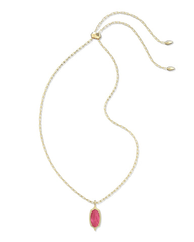 DANI STEPPED FRAME LONG PENDANT NECKLACE GOLD DARK PINK ILLUSION