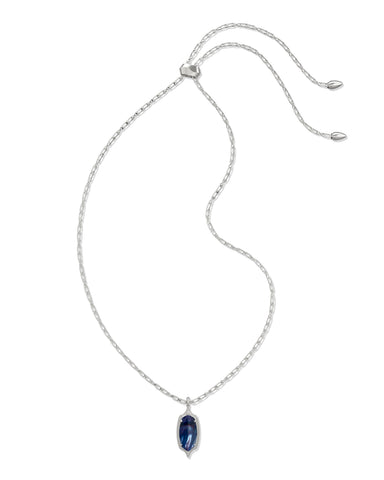 DANI STEPPED FRAME LONG PENDANT NECKLACE SILVER DARK INDIGO ILLUSION