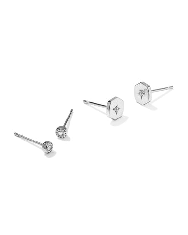 ARLENE STUD EARRING SET SILVER WHITE CZ