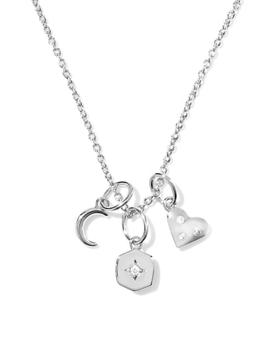 ARLENE CHARM NECKLACE SILVER WHITE CZ