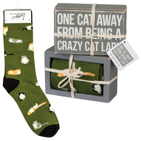 Box Sign & Sock Set - One Cat