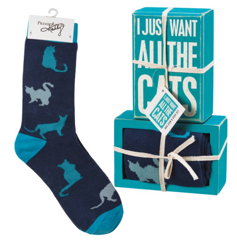 Box Sign & Sock Set - All Cats