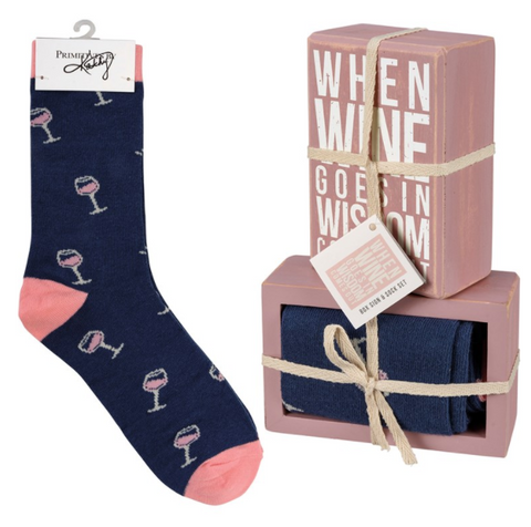 Box Sign & Sock Set - Wine In