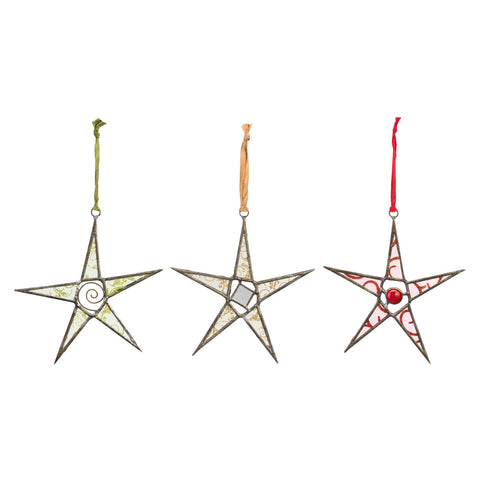 Glass Star Ornaments Set of 3 Assorted