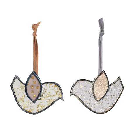 Gold and Silver Glass Bird Ornaments