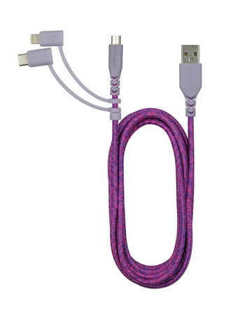 Triple Header Maxi 6ft Woven USB Cable (MiFi): Pink Purple