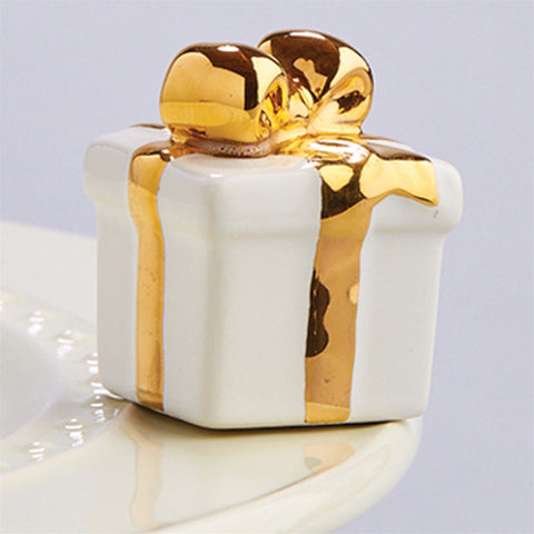 Nora Fleming Golden Wishes White Present Mini