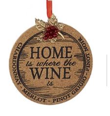 Wooden Cork Plaque Sign Ornament - Home is Where the Wine is