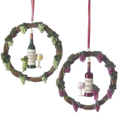 Wine Bottle With Grapevine Wreath Ornaments