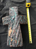 Jancason Hand Carved Wooden Cross with Turquoise & Bark #4272