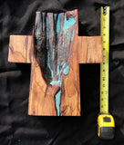 Jancason Hand Carved Wooden Cross with Turquoise #4312
