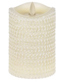 Flame Less Candle Carved Pearlized Wax Pillar - Ivory