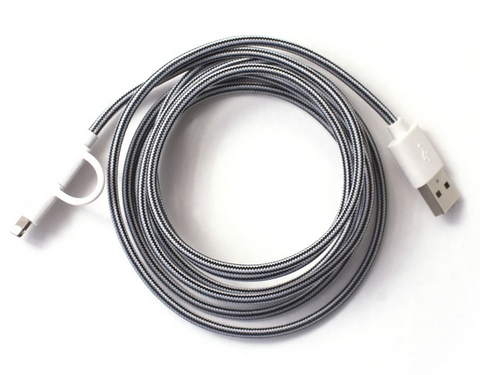 Dynamic Duo Woven USB Cable: Black Night/Cloud