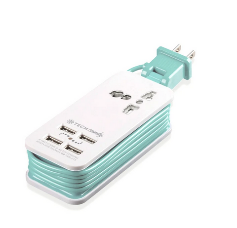Power Trip Outlet + USB Port Travel Charging Station: Light Mint