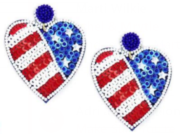 USA Sequin Heart Earrings