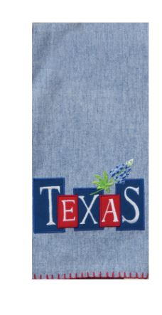 Texas & a Bluebonnet Embroidered Cotton Dish Tea Towel 18x28 from Kay Dee Designs